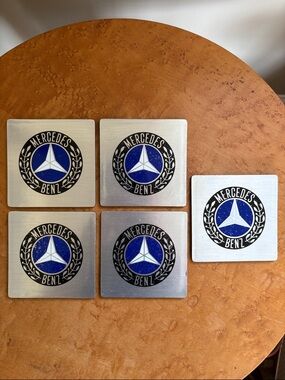 Vintage Mercedes-Benz Silver & Blue Emblem Coasters - Set of 5